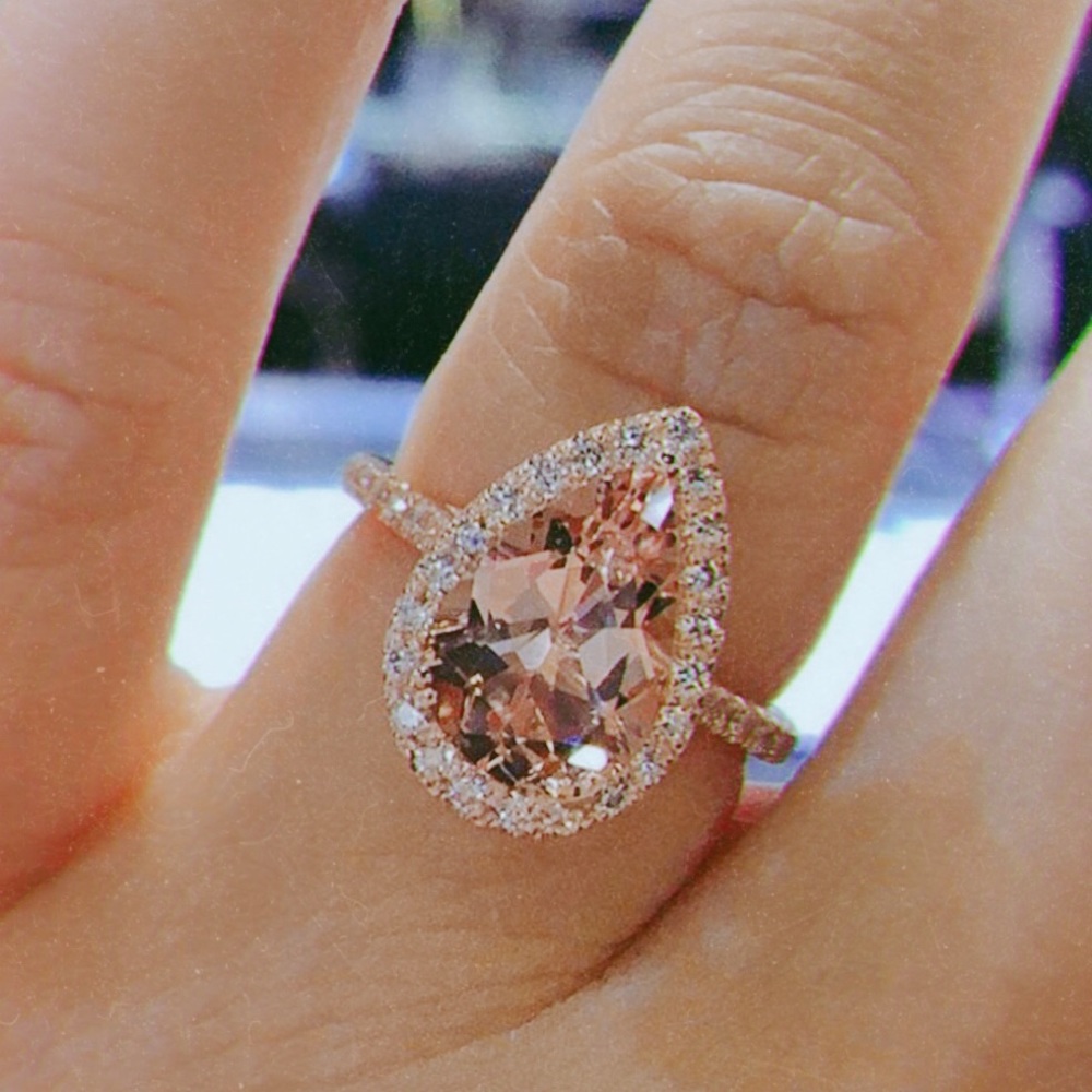 18K Rose Gold Filled Pear Shape Morganite Ring - Picture 1 of 8